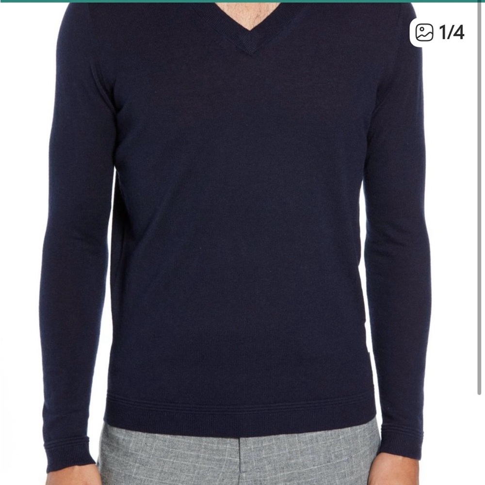 Ted Baker London Navy V-Neck Sweater Wool Silk Cashmere pullover - Picture 2 of 10